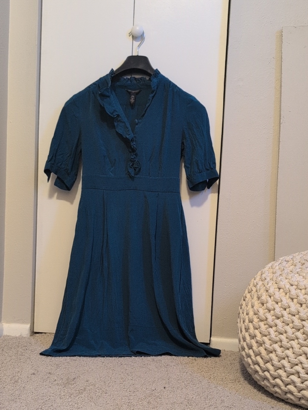 Banana Republic Teal Ruffle-Trim V-Neck Midi Dress
